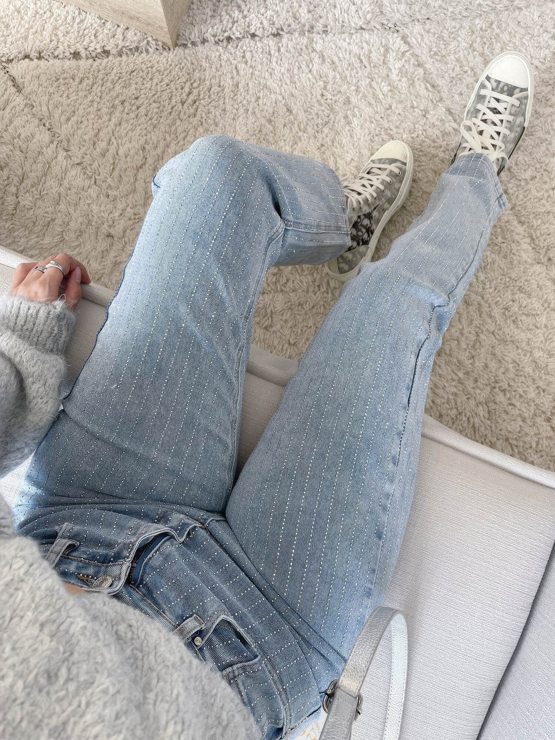 Shiny Denim Jeans - StarStruck-S-Light Blue Striped-State of Style