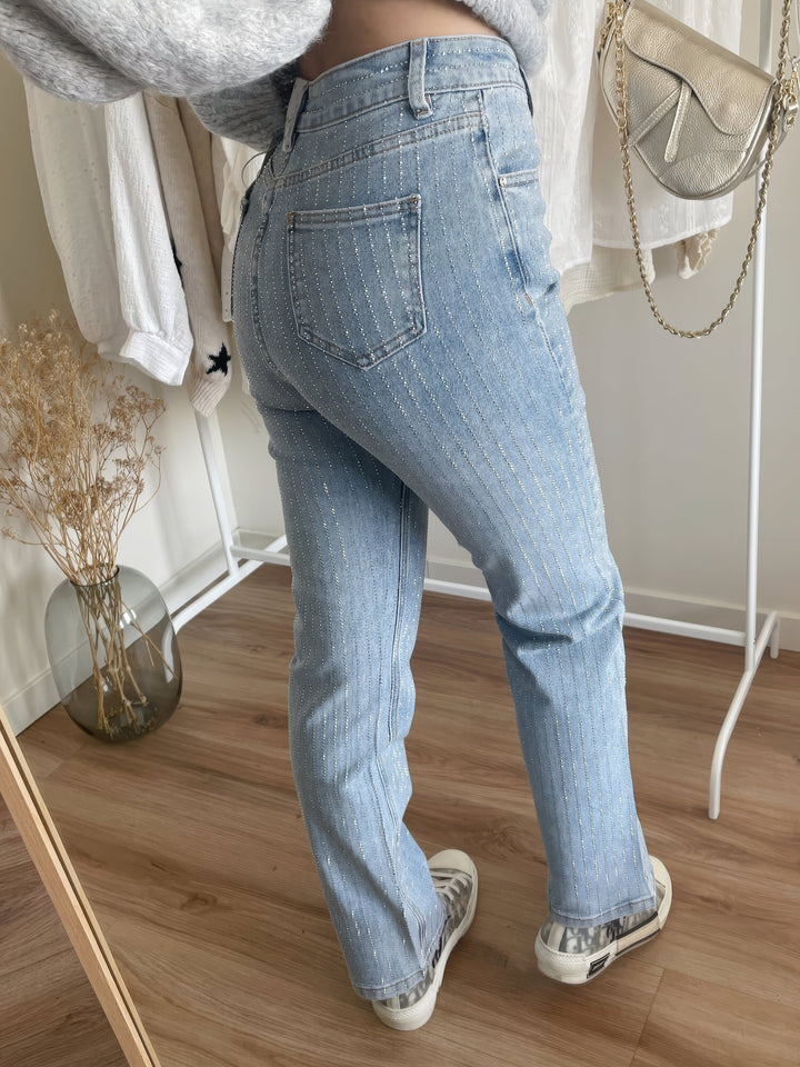 Shiny Denim Jeans - StarStruck-S-Light Blue Striped-State of Style