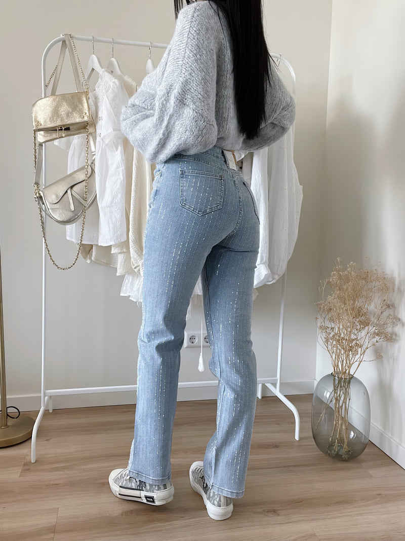 Shiny Denim Jeans - StarStruck-S-Light Blue Striped-State of Style