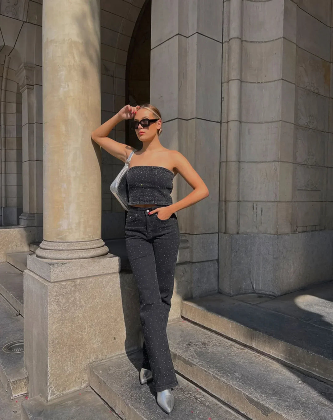 Shiny Denim Jeans - StarStruck-S-Light Blue Striped-State of Style