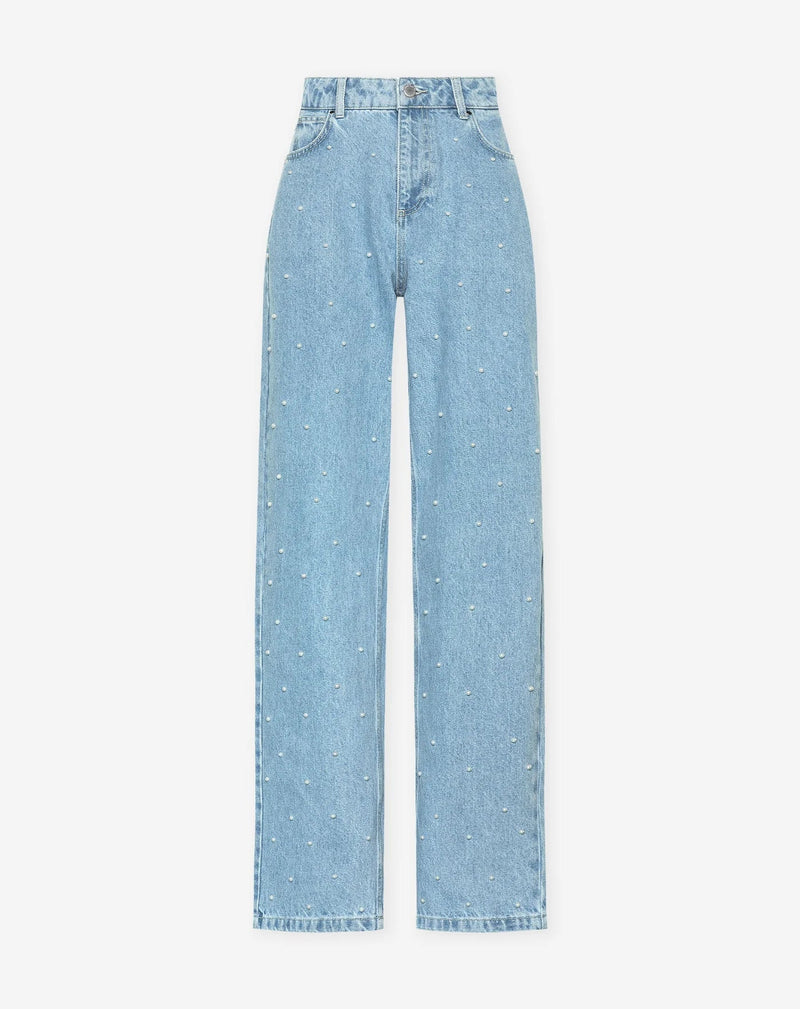 Shiny Denim Jeans - StarStruck-S-Light Blue with Pearls-State of Style