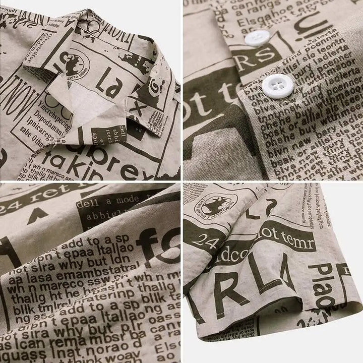 Shirt with Newspaper Print and Button Closure - Milo-Black-S-State of Style