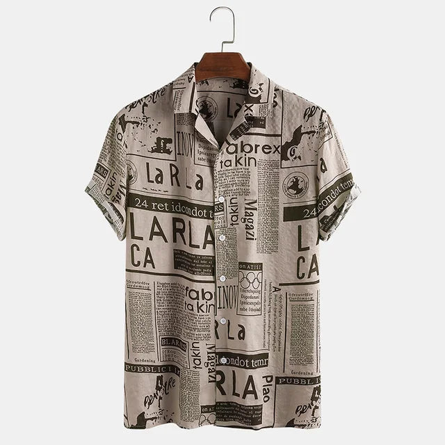 Shirt with Newspaper Print and Button Closure - Milo-Black-S-State of Style