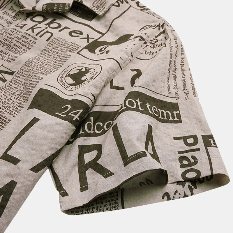 Shirt with Newspaper Print and Button Closure - Milo-Black-S-State of Style