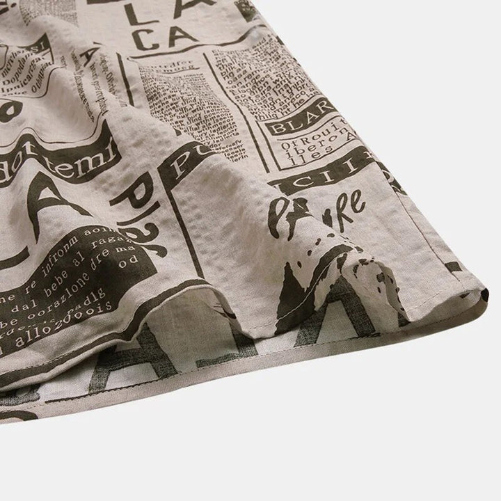 Shirt with Newspaper Print and Button Closure - Milo-Black-S-State of Style