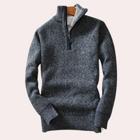 Shizley - Men's Sweater with High Neck and Zip Closure-Dark blue-S-State of Style