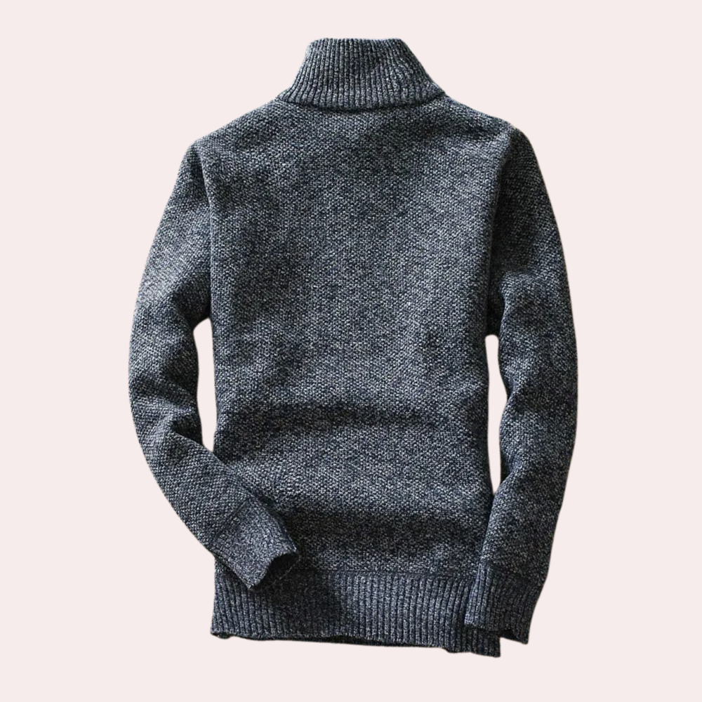 Shizley - Men's Sweater with High Neck and Zip Closure-Dark grey-S-State of Style