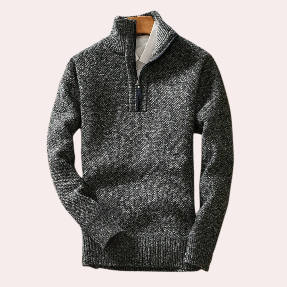 Shizley - Men's Sweater with High Neck and Zip Closure-Dark grey-S-State of Style