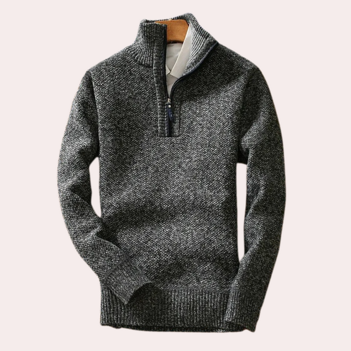 Shizley - Men's Sweater with High Neck and Zip Closure-Dark grey-S-State of Style