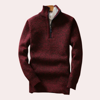 Shizley - Men's Sweater with High Neck and Zip Closure-Dark red-S-State of Style