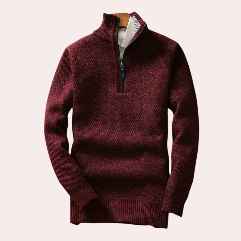 Shizley - Men's Sweater with High Neck and Zip Closure-Dark red-S-State of Style
