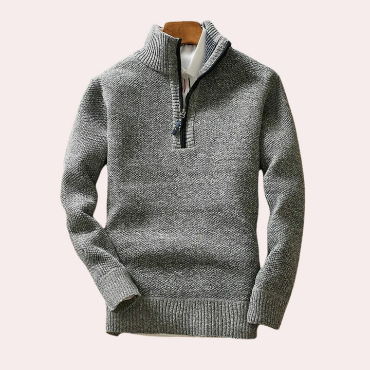 Shizley - Men's Sweater with High Neck and Zip Closure-Grey-S-State of Style