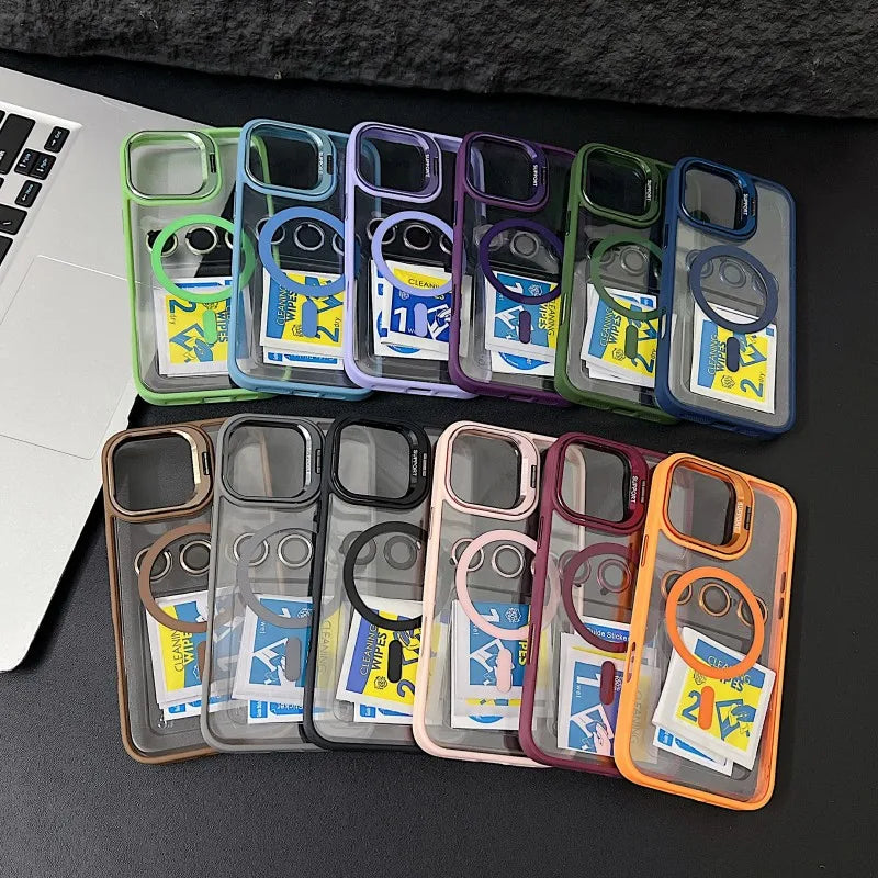 Shockproof Magnetic Phone Case with Glass Lens Guard & Stand