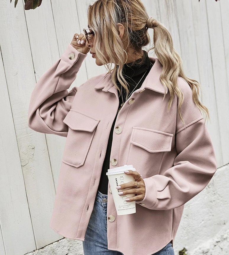 Short jacket with button placket – Elodie-Pink-S-State of Style