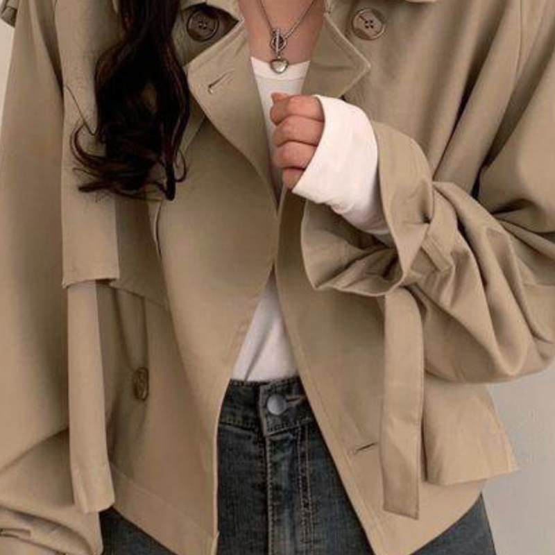 Short Ladies' Coat with a Modern Look - Sienna-Khaki-State of Style