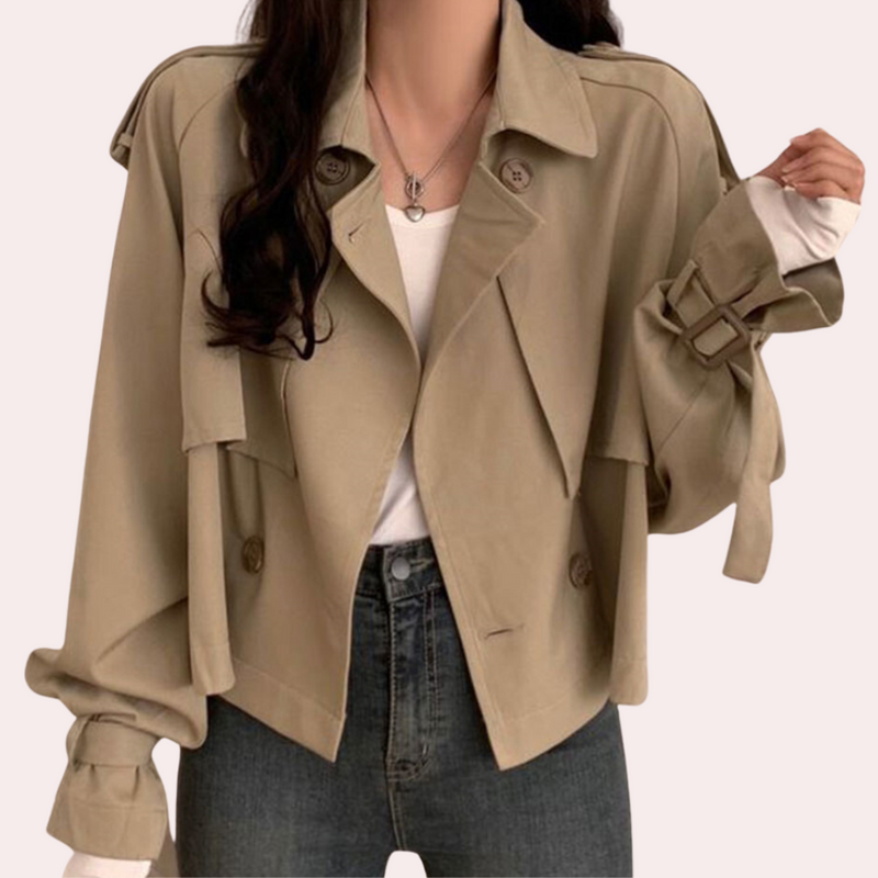 Short Ladies' Coat with a Modern Look - Sienna-Khaki-State of Style