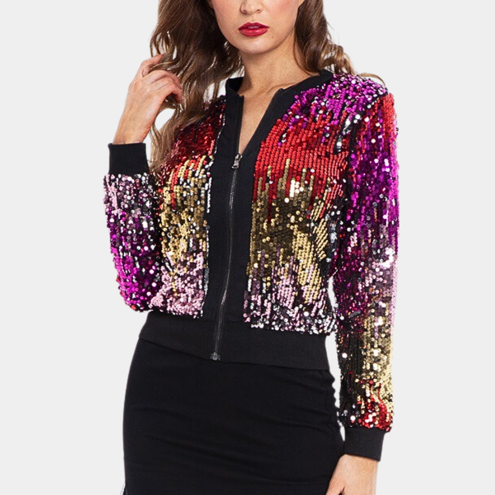 Short Ladies' Coat with Shiny Sequins - Livia-XS-State of Style