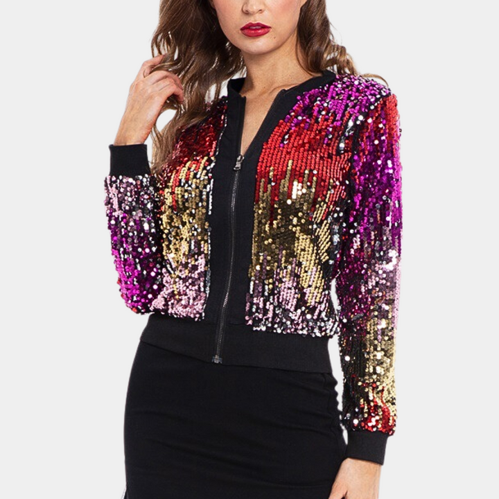 Short Ladies' Coat with Shiny Sequins - Livia-XS-State of Style