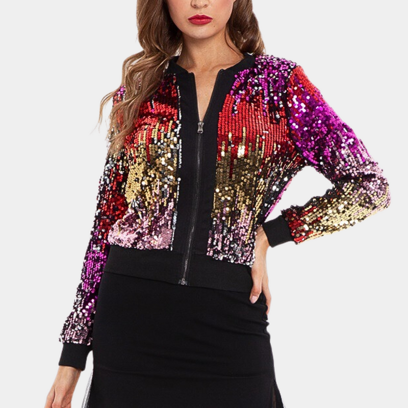 Short Ladies' Coat with Shiny Sequins - Livia-XS-State of Style