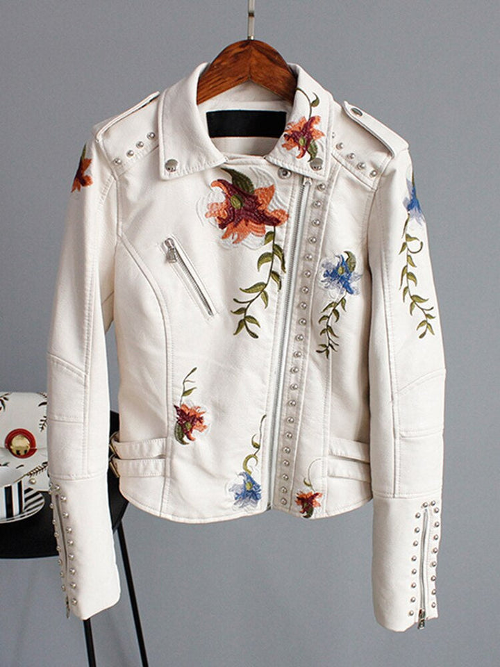 Short ladies' jacket made of faux leather with zip - Rona-White-S-State of Style