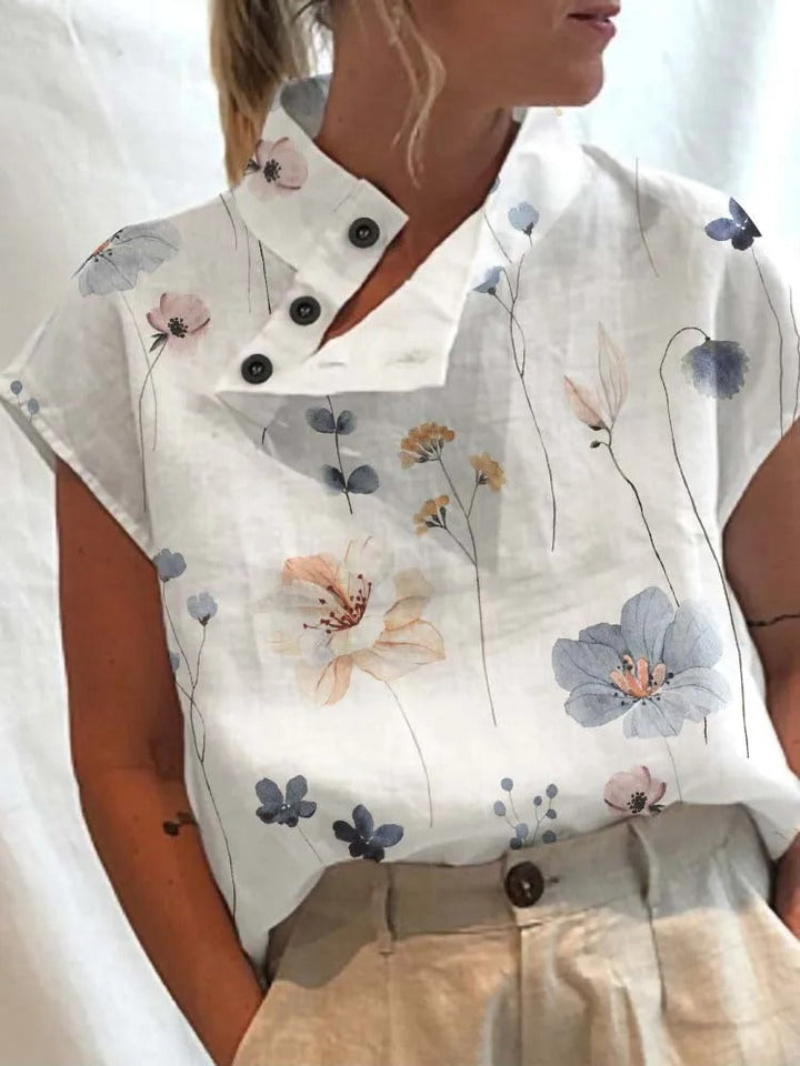 Short-sleeve blouse shirt with playful print – Felicia-Yellow flowers-S-State of Style