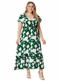 Short-Sleeve Floral Boho Dress in Plus Size-Green-2XL-State of Style