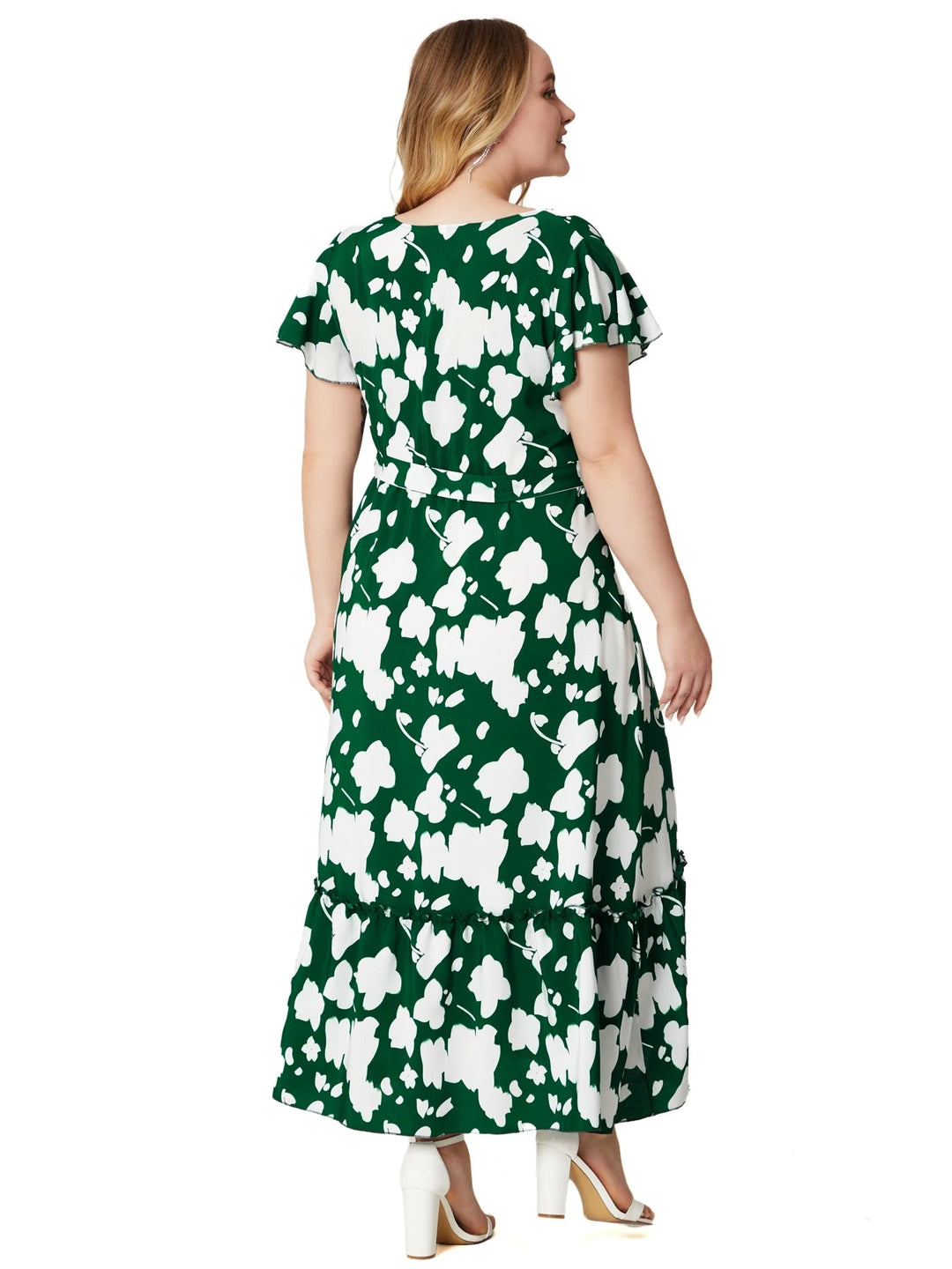 Short-Sleeve Floral Boho Dress in Plus Size-Green-2XL-State of Style