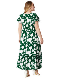 Short-Sleeve Floral Boho Dress in Plus Size-Green-2XL-State of Style