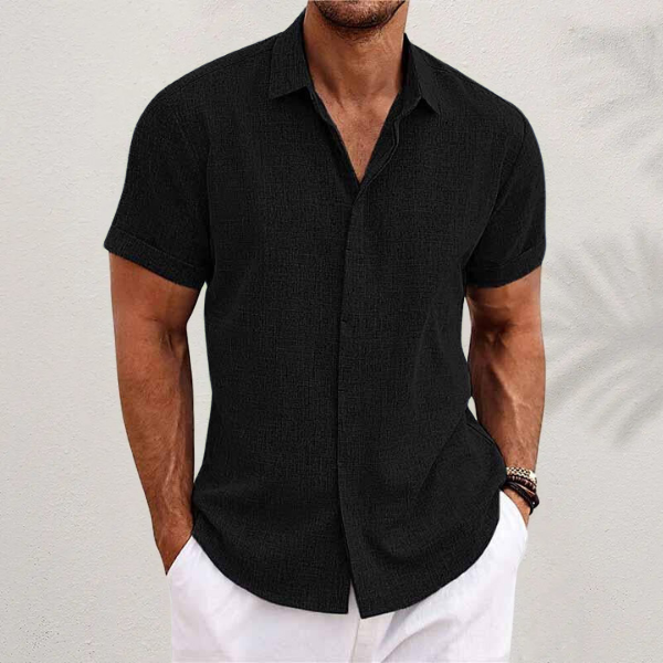 Short-sleeved cotton-linen shirt for men – Oscar-Black-XS-State of Style