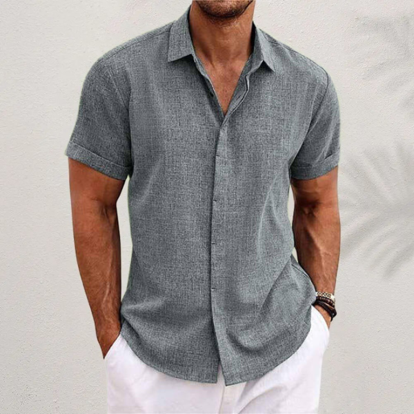 Short-sleeved cotton-linen shirt for men – Oscar-Gray-XS-State of Style
