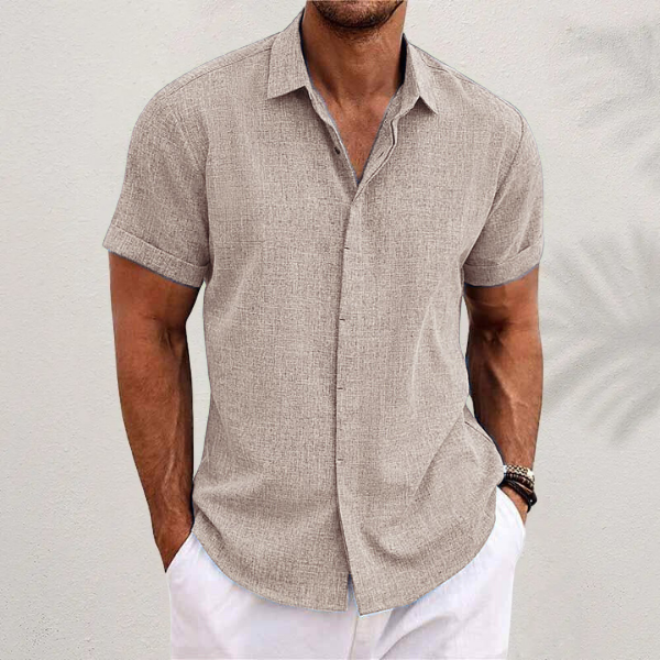 Short-sleeved cotton-linen shirt for men – Oscar-Khaki-XS-State of Style
