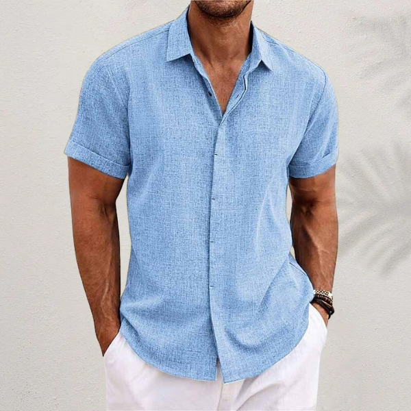 Short-sleeved cotton-linen shirt for men – Oscar-Light blue-XS-State of Style