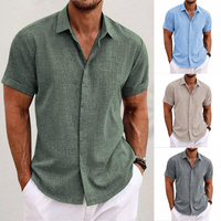 Short-sleeved cotton-linen shirt for men – Oscar-Royal blue-XS-State of Style