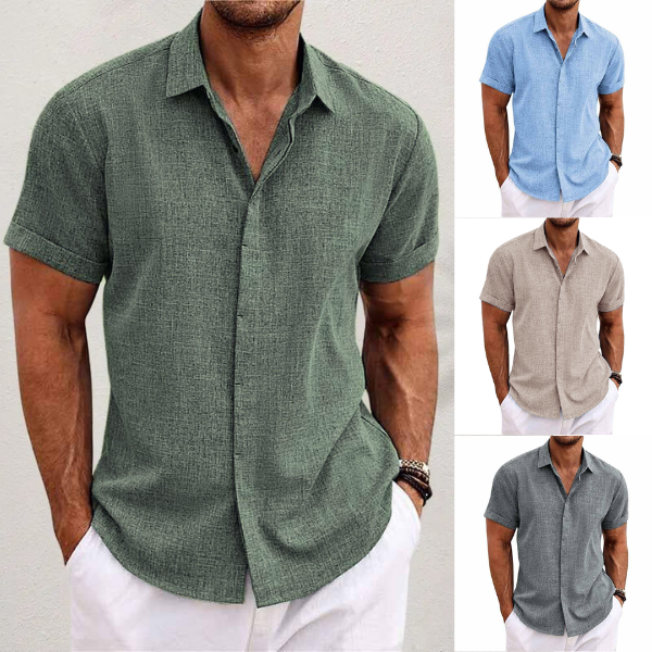 Short-sleeved cotton-linen shirt for men – Oscar-Royal blue-XS-State of Style