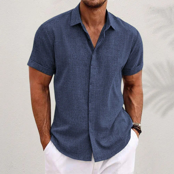 Short-sleeved cotton-linen shirt for men – Oscar-Royal blue-XS-State of Style