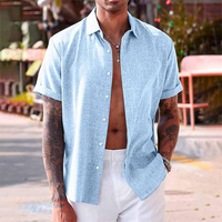 Short-sleeved cotton-linen shirt for men – Oscar-Royal blue-XS-State of Style