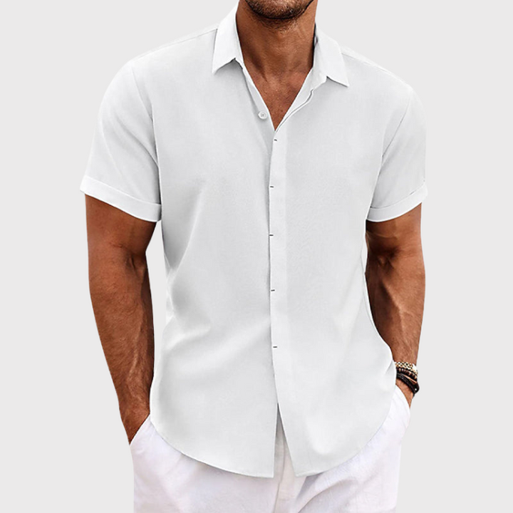 Short-sleeved cotton-linen shirt for men – Oscar-White-XS-State of Style