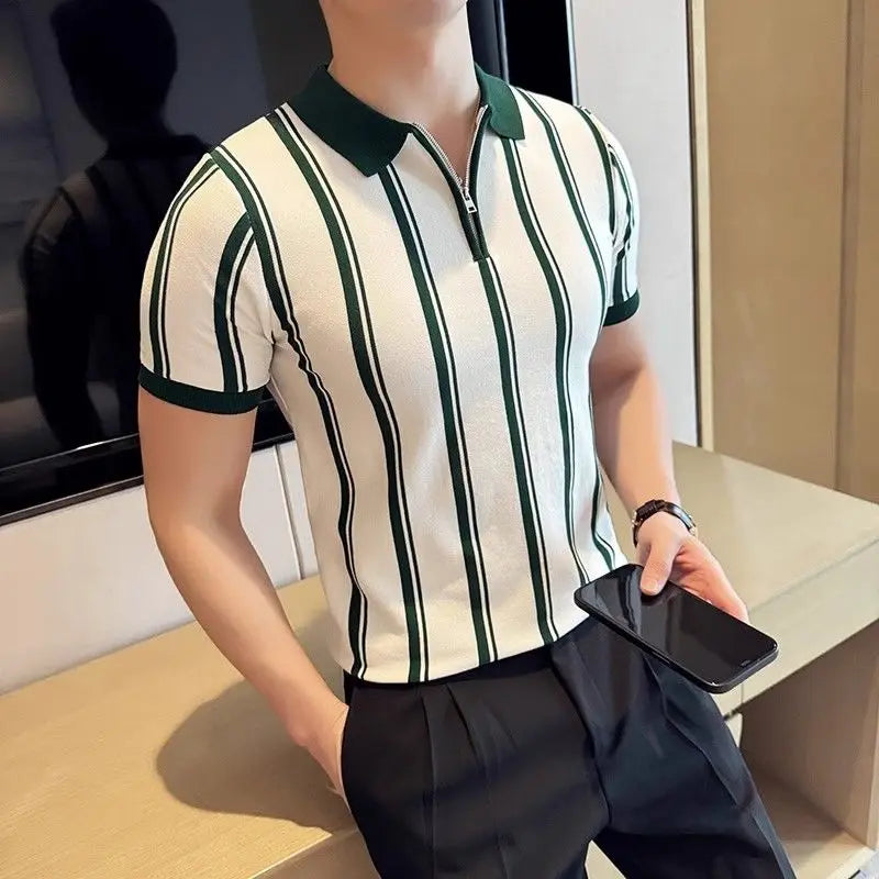 Short-sleeved polo shirt with zipper for men - Silvano-White-M-State of Style