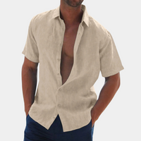 Short Sleeves Linen Men's Shirt - Dax-Khaki-S-State of Style