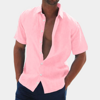 Short Sleeves Linen Men's Shirt - Dax-Pink-S-State of Style