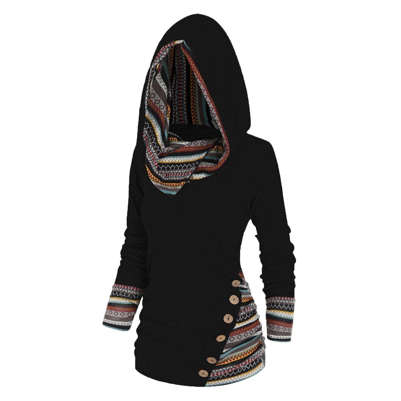 Autumn Ladies' Hooded Sweater with Tribal Pattern – Tavira