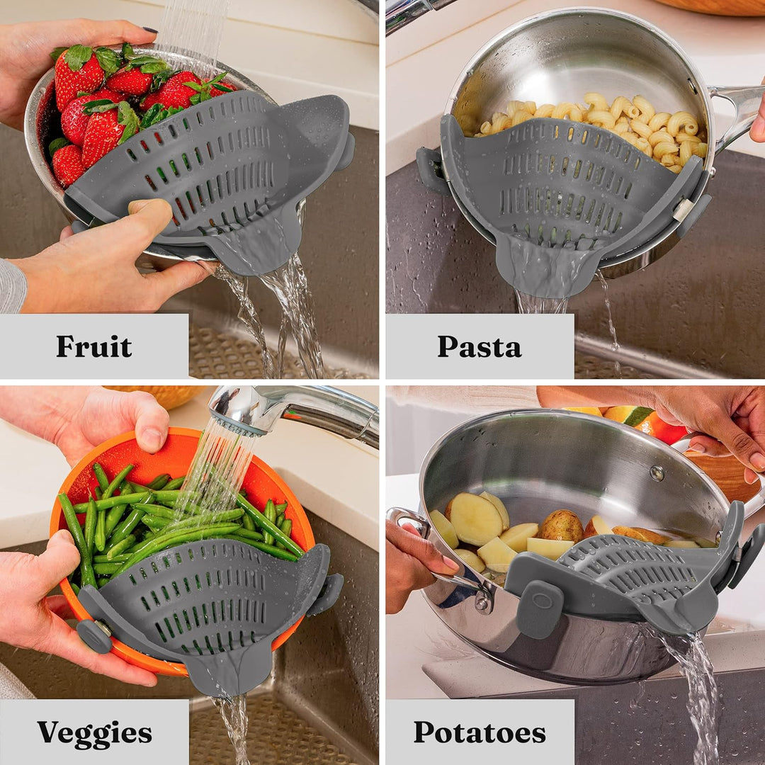 Silicone Clip-On Strainer – Heat-Resistant Colander for Pasta & Vegetables-Grey-State of Style