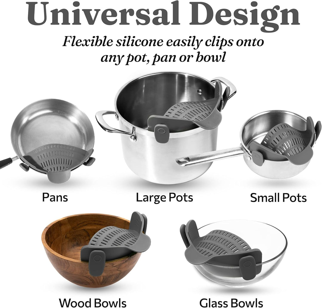 Silicone Clip-On Strainer – Heat-Resistant Colander for Pasta & Vegetables-Grey-State of Style