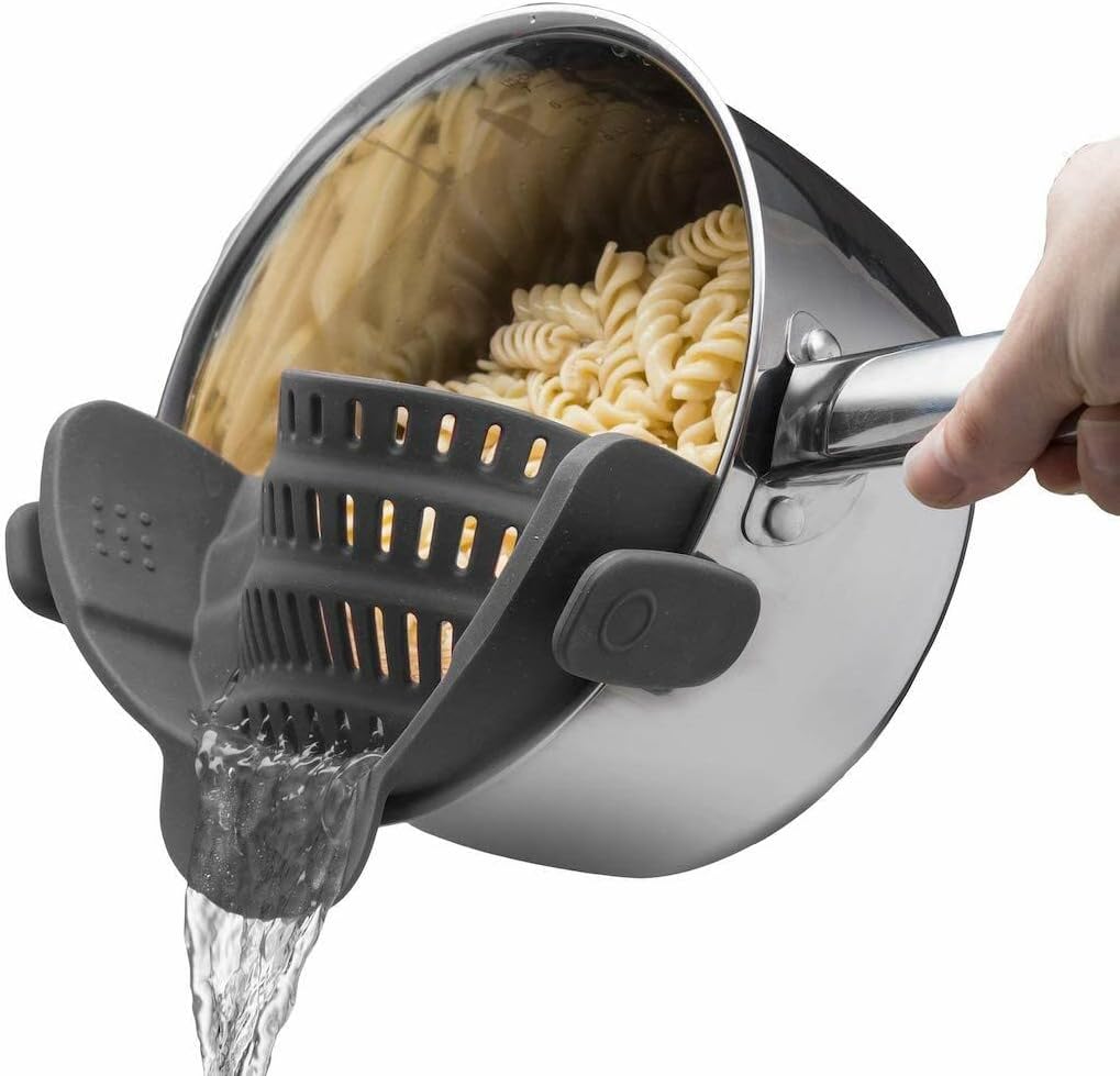 Silicone Clip-On Strainer – Heat-Resistant Colander for Pasta & Vegetables-Grey-State of Style