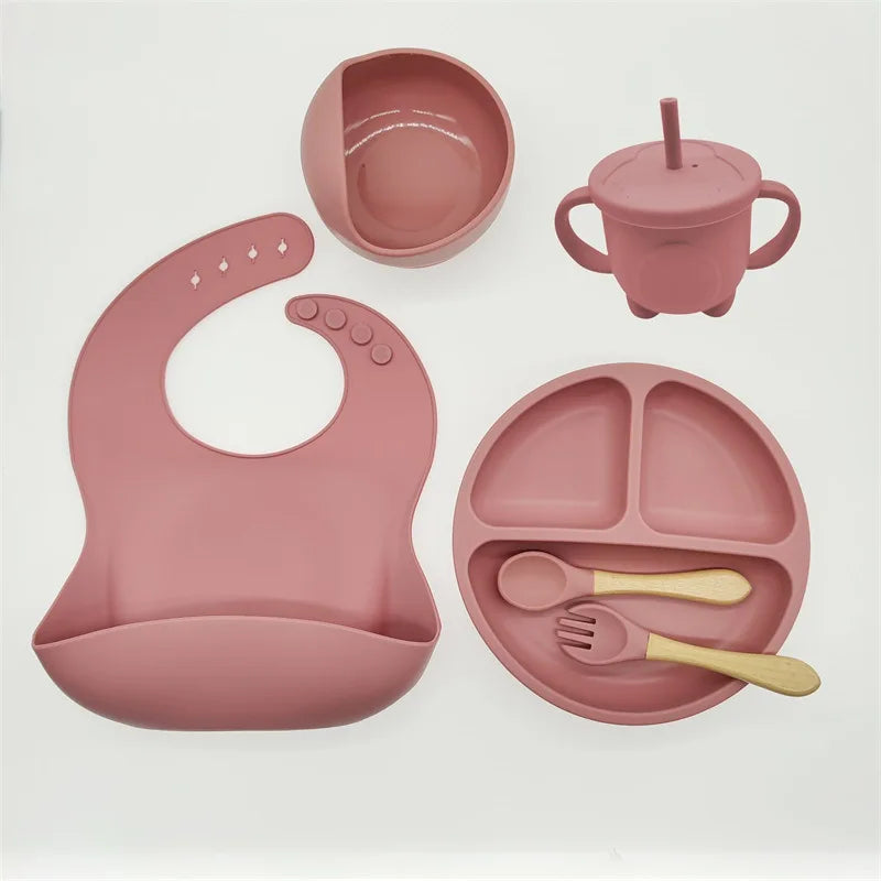 Silicone Feeding Set for Babies - TinyBites-Dark Pink-State of Style