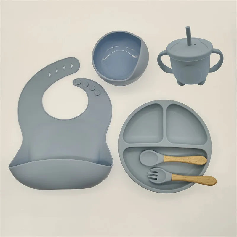 Silicone Feeding Set for Babies - TinyBites-Grey-State of Style