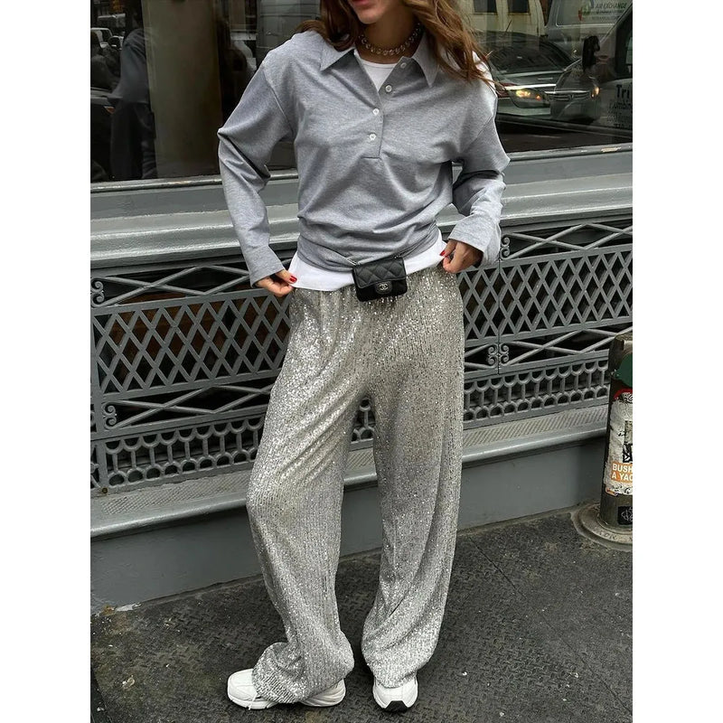 Silky Smooth Sequin Trousers - Luna-Gold-36-State of Style