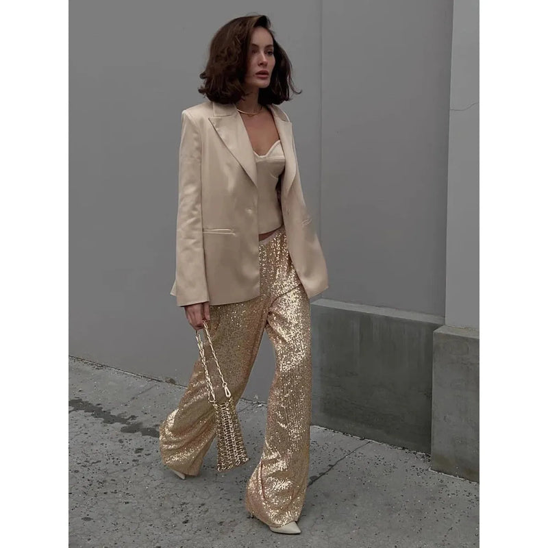 Silky Smooth Sequin Trousers - Luna-Gold-36-State of Style