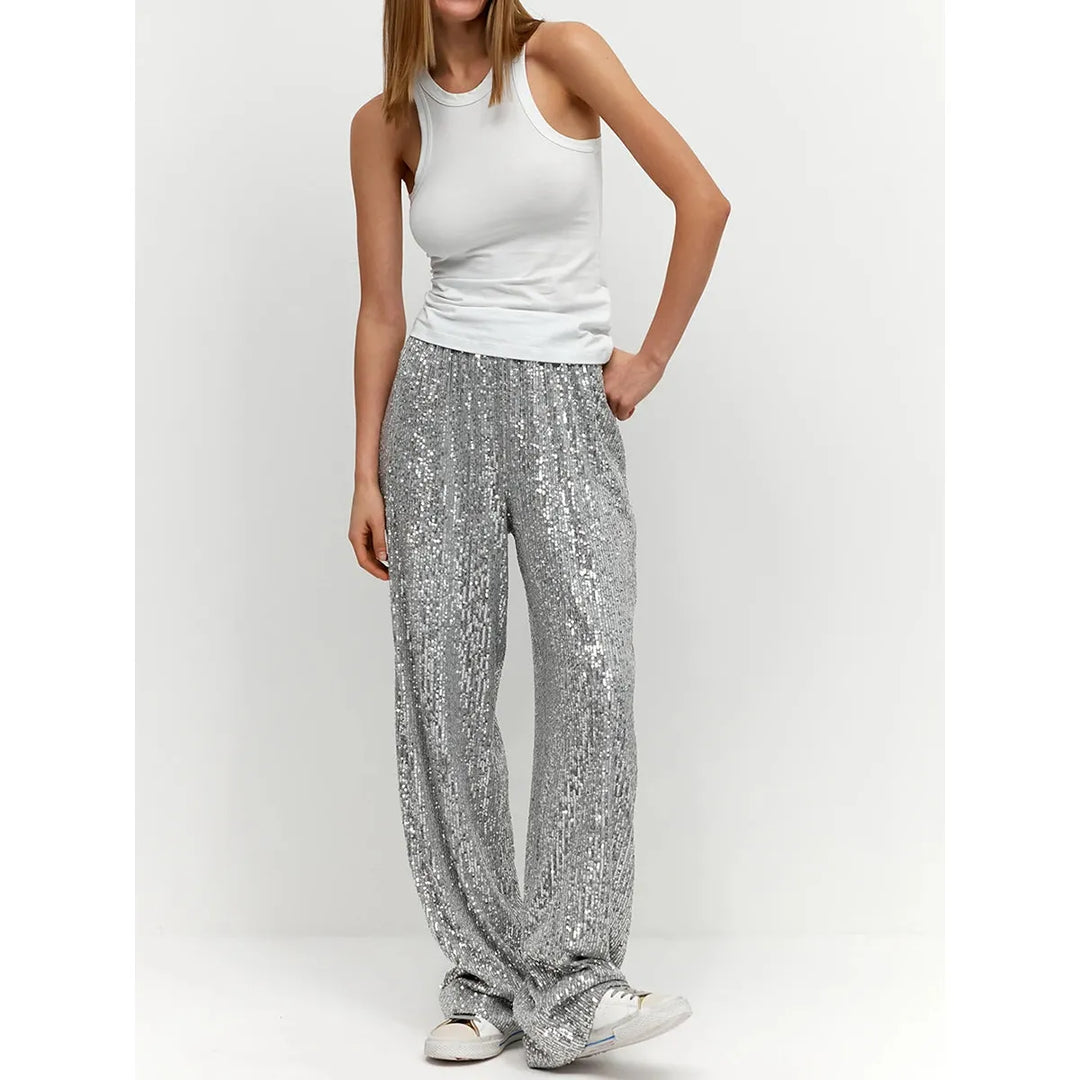 Silky Smooth Sequin Trousers - Luna-Silver-36-State of Style