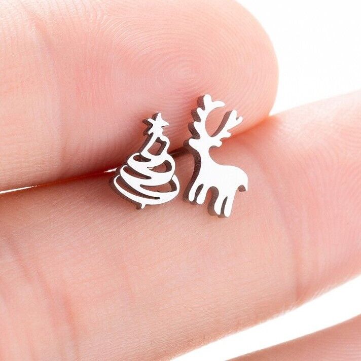 Silver Christmas Stud Earrings | Festive Women's Jewellery-CHRISTMAS TREE / REINDEER-SILVER-State of Style